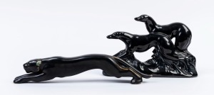 Ceramic panther statue and ceramic dog figure group, 20th century (2 items), the panther 32cm long