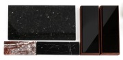 Five assorted marble and timber plinths, 20th century, the largest 59cm wide