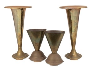 Two pairs of brass uplights, 20th century, the larger 59cm high