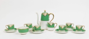 CROWN STAFFORDSHIRE fifteen piece English Art Deco porcelain coffee service, green factory mark to bases, 18cm high