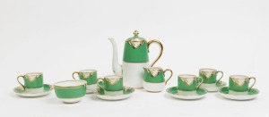 CROWN STAFFORDSHIRE fifteen piece English Art Deco porcelain coffee service, green factory mark to bases, ​​​​​​​18cm high