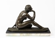 LUCIEN ALLIOT (France, 1877-1967), cast bronze statue of a female nude on marble base, circa 1930, 45cm high, 63cm wide, 22cm deep - 2