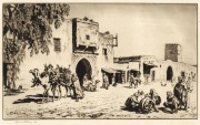 LIONEL ARTHUR LINDSAY (1874 - 1961) A Caravanseai Kerouan, drypoint etching, 1929, signed lower left and titled lower right, 16.5 x 27cm image size. - 2