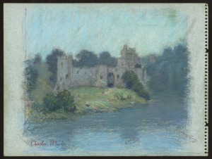 CHARLES ARTHUR WHEELER (1880 - 1977), Untitled (English Castle), pastels on paper, circa 1930s, signed lower left with studio signature stamp, 23 x 30cm.