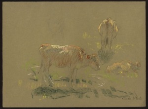 CHARLES ARTHUR WHEELER (1880 - 1977), Untitled (cattle), pastels on paper, circa 1930s, signed lower right with studio signature stamp, 28 x 38cm.