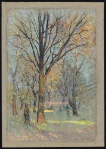 CHARLES ARTHUR WHEELER (1880 - 1977), Untitled (forest scene), pastels on paper, circa 1930s, signed lower right with studio signature stamp, 37 x 26cm.