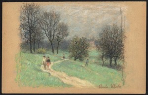 CHARLES ARTHUR WHEELER (1880 - 1977), Untitled (Walking in a London Park), pastels on paper, circa 1930s, signed lower right with studio signature stamp, 22 x 34cm.