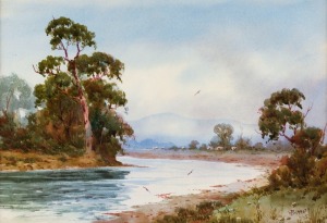 WALTER A. BARRATT (active c.1895 - 1935), On the Namoi River, Gunnedah, N.S.W., 1925, watercolour, signed and dated lower right; titled verso, 19 x 27cm.