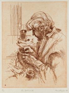 LOUIS KAHAN (1905 - 2002), The Goldsmith, engraving, titled, editioned 6/30 and signed in lower margin, 57 x 37cm (paper).