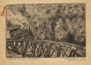 GEORGE EDDY (b.1917) A group of eight etchings with titles including "Trestle Bridge Belgrave, 1964", "Eildon 1964", "The Olgas Central Australia, 1964", "Native Stockman 1964", etc., various sizes, the largest 23 x 14.5cm., ​​​​​​​all signed, dated and t - 9