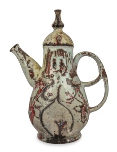 JOHN PERCEVAL (1923-2000), pottery teapot with sgraffito female nude decoration, incised "Perceval, 1958", 37cm high