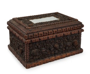 An antique Australian folk art jewellery box adorned with gumnuts and native seed pods, late 19th century, 16cm high, 29cm wide, 22cm deep