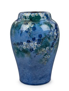 NEWTONE POTTERY blue floral pottery vase painted by DAISY MERTON, stamped "Newtone Pottery, Sydney, Hand Painted", 22cm high