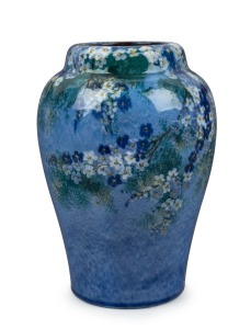 NEWTONE POTTERY blue floral pottery vase painted by DAISY MERTON, stamped "Newtone Pottery, Sydney, Hand Painted", 22cm high