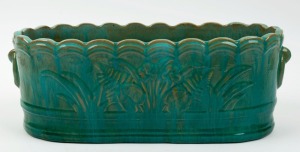BENNETTS POTTERY green glazed flower trough, stamped "W.C. BENNETTS", 15cm high, 40cm wide