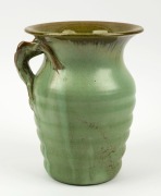 REMUED green glazed pottery vase with applied branch handle, incised "Remued, 196/9", 23cm high - 2