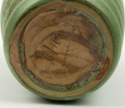 REMUED green glazed pottery vase with applied branch handle, incised "Remued, 196/9", 23cm high - 3