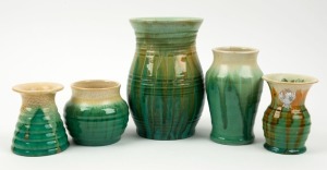 REMUED five assorted green glazed pottery vases, the largest 16.5cm high