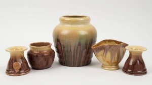 REMUED five assorted mauve glazed pottery vases, the largest 15cm high