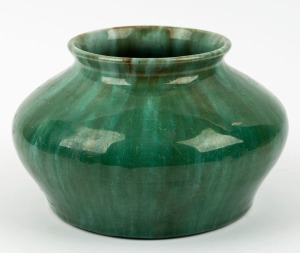 JOHN CAMPBELL green glazed pottery vase, incised "John Campbell, 1934", 12cm high, 17cm wide
