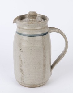 HAROLD HUGHAN pottery jug with sgraffito decoration and lid, signed "Hughan", ​23cm high