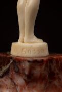 JOSEPH DESCOMPS French Art Deco carved ivory statue of a standing female nude mounted of rouge marble base, circa 1930, signed "Joe Descomps", 16cm high overall - 3