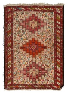 A Persian hand-knotted rug on orange and red ground, 152cm x 104cm