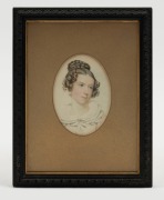 ARTIST UNKNOWN (19th century), Portrait of a young lady, watercolour, 10.5cm x 8cm, 23cm x 18cm overall