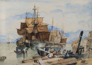 H.M. MESSENGER (Dockside scene) watercolour, signed lower right,