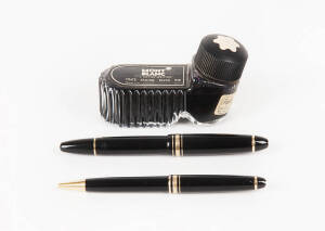 MONT BLANC: Fountain pen; ink bottle & biro.