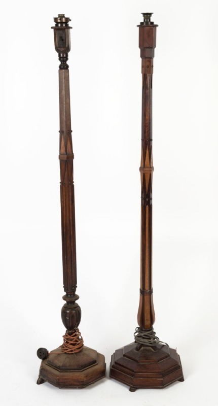 Two Australian Arts & Crafts timber standard lamps, early 20th century, 150cm high