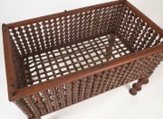 An antique Australian Depression era baby's cot, cotton reel construction with iron work strapping, circa 1890s, ​​​​​​​135cm high, 108cm wide, 62cm deep - 2