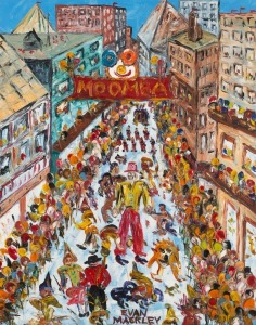 EVAN MACKLEY (1940 - 2019), Moomba, The Street Parade, oil on canvas, signed lower centre "Evan Mackley", title verso, 76cm x 61cm,  95cm x 80cm overall