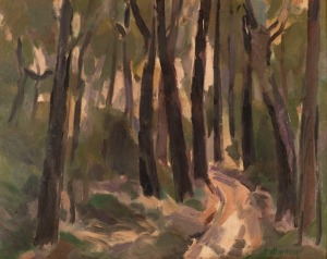 ARTIST UNKNOWN, double sided picture (forest scene and nude), oil on board,  47cm x 57cm,  75cm x 85cm overall