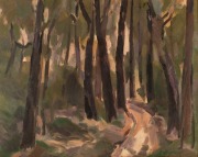 ARTIST UNKNOWN, double sided picture (forest scene and nude), oil on board,&nbsp; 47cm x 57cm,&nbsp; 75cm x 85cm overall