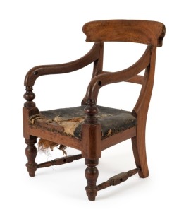 An antique Australian child's chair in cedar with spade back, circa 1860, ​​​​​​​55cm high, 33cm across the arms