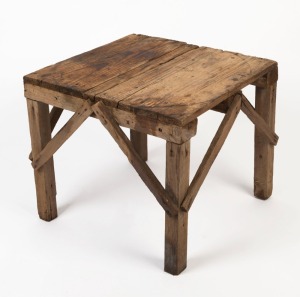A rustic bush furniture timber table, late 19th century, 48cm high, 57cm wide, 59cm deep
