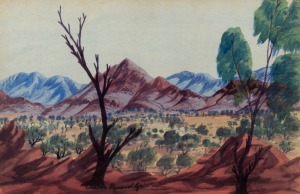 EDWIN PAREROULTJA (1918 - 1986) Central Australian Landscape, watercolour, signed lower centre, ​​​​​​​34 x 53cm; framed 52 x 69cm