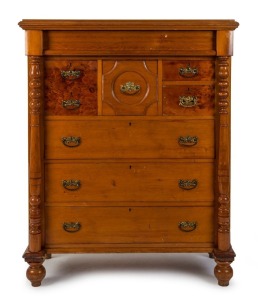 An antique Australian huon pine chest of eight drawers with full turned columns, 19th century, ​​​​​​​144cm high, 115cm wide, 51cm deep