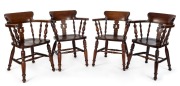 A set of four antique Australian smoker's bow chairs, made in blackwood, Tasmanian origin, 19th century, ​​​​​​​83cm high, 56cm across the arms