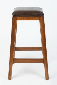 A vintage Australian blackwood stool with brown leather top, mid 20th century, ​​​​​​​73cm high, 43cm wide, 38cm wide