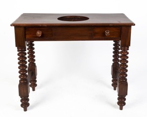 An antique Australian cedar washstand with bobbin turned legs, 19th century,  74cm high, 91cm wide, 45cm deep