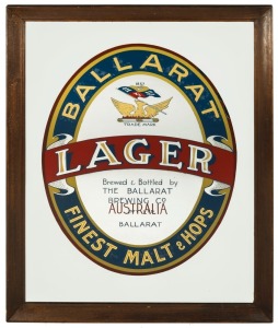 "BALLARAT LAGER" vintage Australian advertising pub mirror mounted in timber frame,  ​​​​​​​an impressive 124cm x 93cm overall 