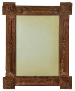 An impressive antique tramp art framed mirror, late 19th century, ​​​​​​​104 x 82cm