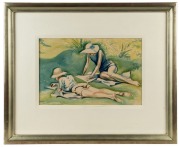 HAROLD FREDERICK (WEAVER) (RAOKIN) HAWKINS (1893 - 1977), On the lawn, watercolour on paper, signed "Raokin" and dated 1941 lower left, 31 x 47cm. - 2