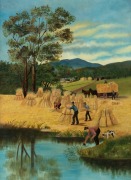 CHARLOTTE VICK, Harvesting in the Adelaide Hills, oil on canvas, signed and dated 1907 at lower left, 76 x 56cm; in original frame with label "Lear & Smith (late K. Cameron), Leigh St., Adelaide" verso, overall 95 x 75cm.