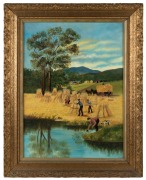 CHARLOTTE VICK, Harvesting in the Adelaide Hills, oil on canvas, signed and dated 1907 at lower left, 76 x 56cm; in original frame with label "Lear & Smith (late K. Cameron), Leigh St., Adelaide" verso, overall 95 x 75cm. - 2