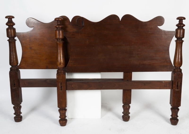 An antique Colonial Australian double bed including slats and rails, blackwood and cedar, Tasmanian origin, circa 1840s, 124cm high, 129cm wide