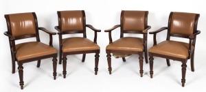 QUEENSLAND JOCKEY CLUB set of six carver chairs with tan leatherette upholstery, mid 20th century, 64cm across the arms