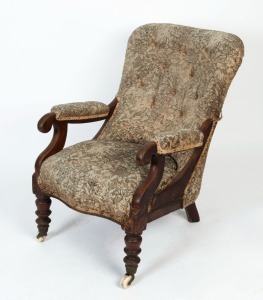 SLEEPY HOLLOW antique Australian Colonial cedar armchair with floral tapestry upholstery, New South Wales origin, mid 19th century, 65cm across the arms